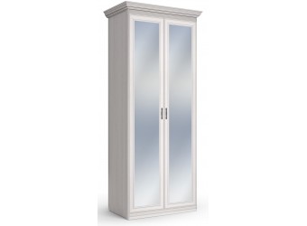 Шкаф 2-х дверный зеркальный Неаполь Ясень анкор светлый (патина "серебро")