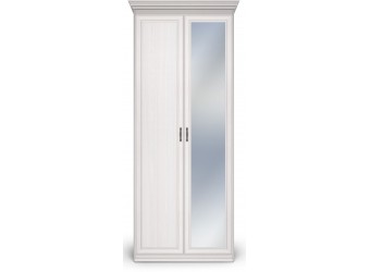 Шкаф 2-х дверный с глухой дверью и зеркальной Неаполь Ясень анкор светлый (патина "серебро")