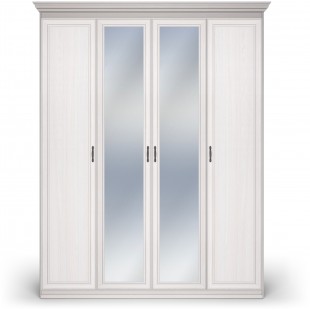 Шкаф 4-х дверный с зеркальными и глухими дверями Неаполь Ясень анкор светлый (патина "серебро")