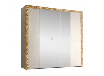 Пятистворчатый шкаф для одежды с зеркалом Тиффани Премиум ТФШ1/5(П) (слоновая кость, золото)